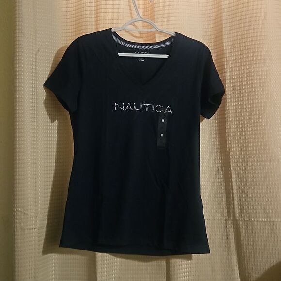 NAUTICA WOMAN CRAFTED STUDDED LOGO V NECK NAVY M - Picture 1 of 6
